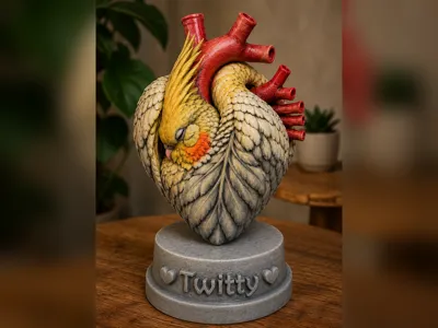 Cockatiel Heart Sculpture - Heartbond Collection 
