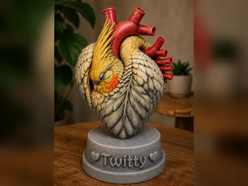 Cockatiel Heart Sculpture - Heartbond Collection 