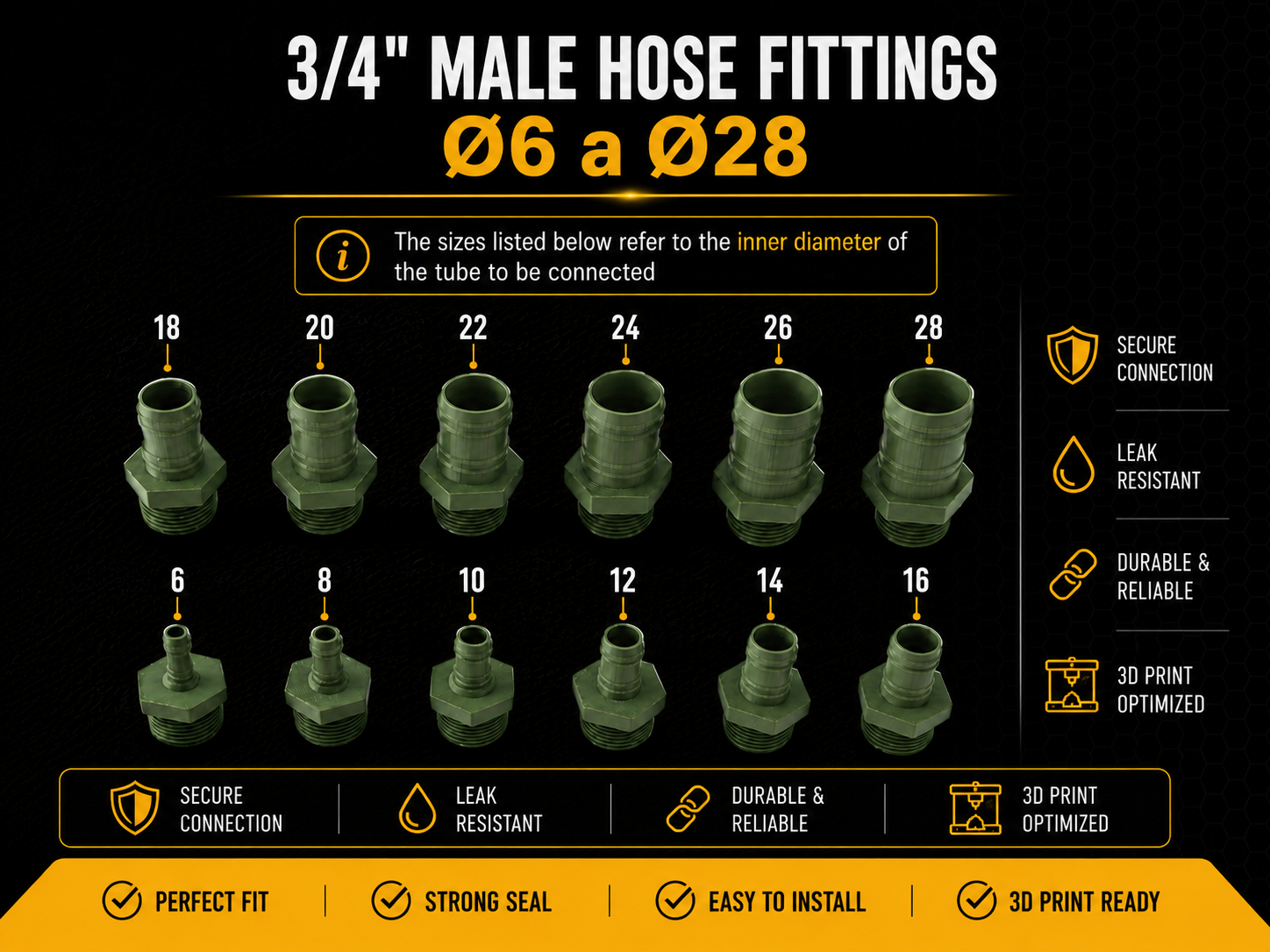 3/4" Male Hose Barb Adapter Set Ø6–28 mm BSP