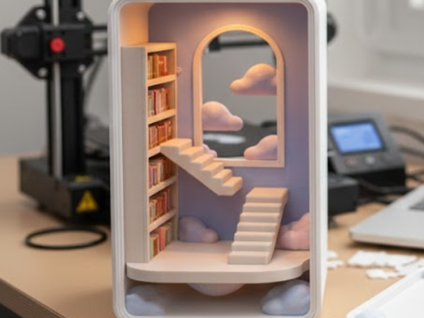 Skybound Library – Floating Stair Book Nook Lamp