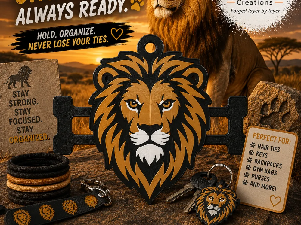 Accesorio para sujetar ligas de cabello: Lion Hair Tie Holder Keychain. Referencia del modelo original.