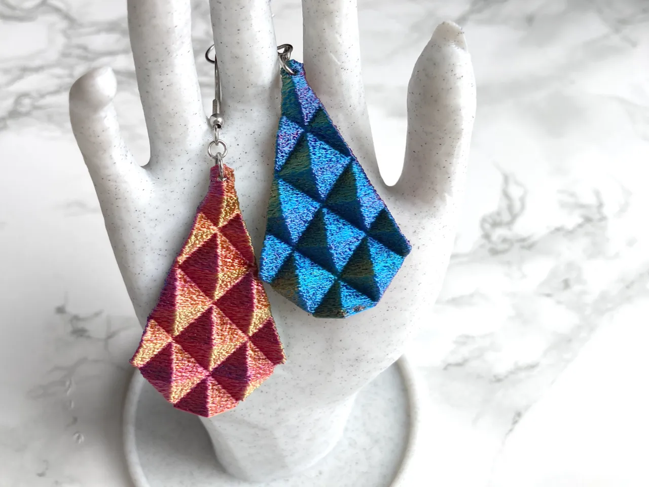 Pyramid Faceted Earrings - Smooth or Fuzzy Skin view 2