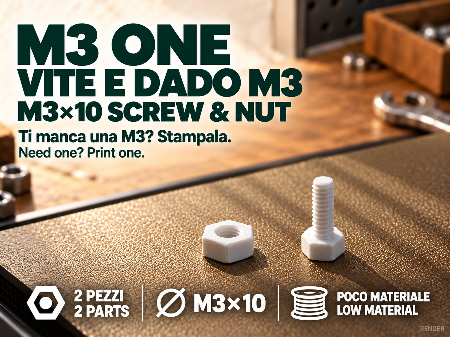 M3 ONE – Need One? Print One | M3×10 Screw + Nut - 1
