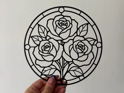 Stained Glass Effect Wall Decoration - Trio of Roses