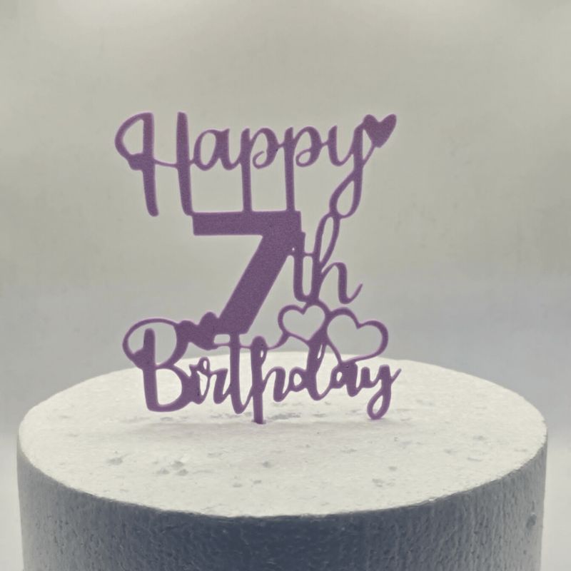 Happy 7th Birthday 1 colour cake topper 