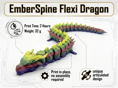 Adorno temático: Emberspine Flexi Dragon 2h - 32g — referencia de MakerWorld