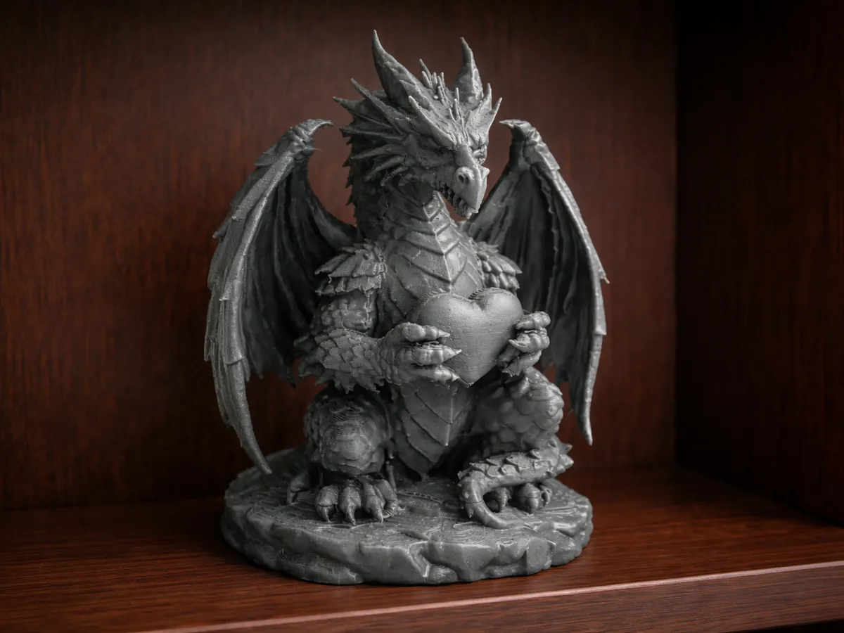 Statue de dragon tenant un cœur