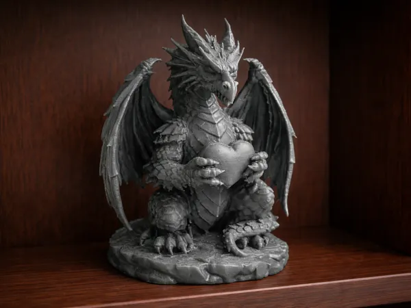 Statue de dragon tenant un cœur