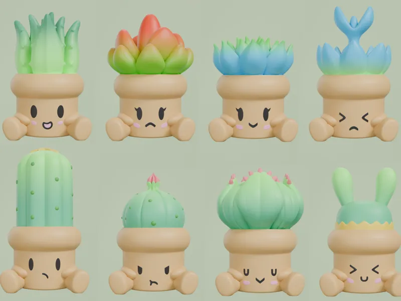 Cactus Collection Face Pots