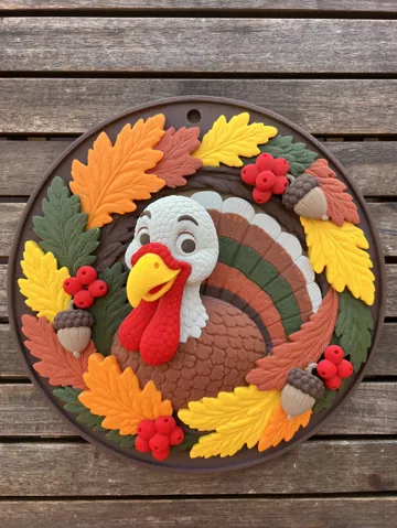 Letrero o emblema decorativo: Thanksgiving Turkey Wreath — vista de referencia 3