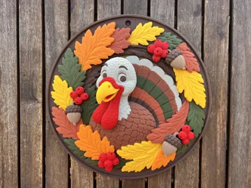 Letrero o emblema decorativo: Thanksgiving Turkey Wreath — vista de referencia 4