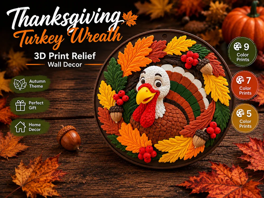 Letrero o emblema decorativo: Thanksgiving Turkey Wreath. Referencia del modelo original.