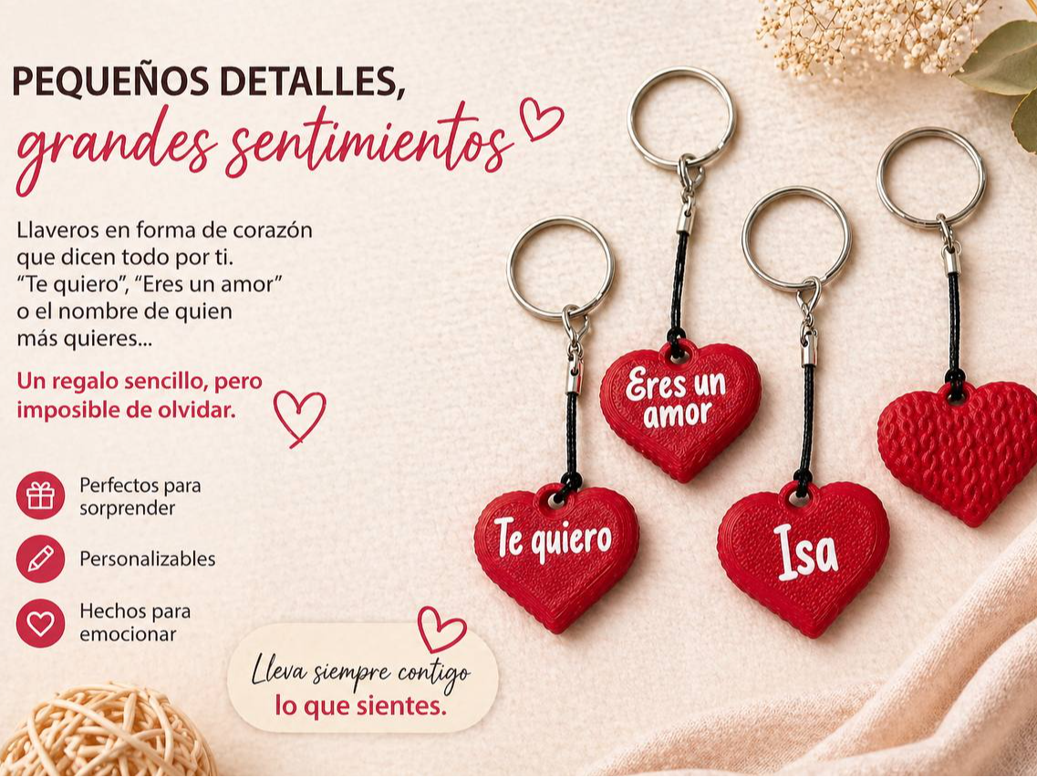 LLavero corazon con nombre personalizable detras