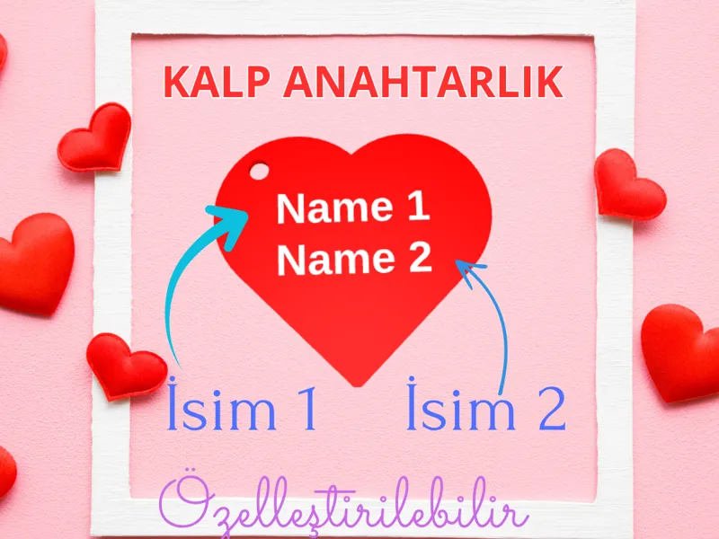 Çift İsimli Kalp Anahtarlık | Özel Renk Seçimi
