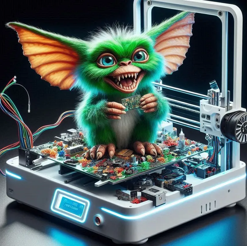 Gremlin eating 3d printer "grayscale"