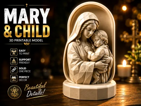 Figura decorativa: Mary and Baby Jesus – Religious 3D Figurine — referencia de MakerWorld