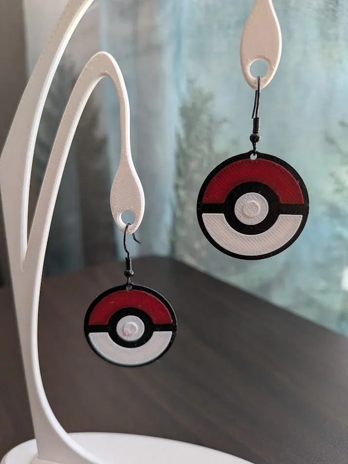 Ball Earrings – Pokeball Style Pendant view 2