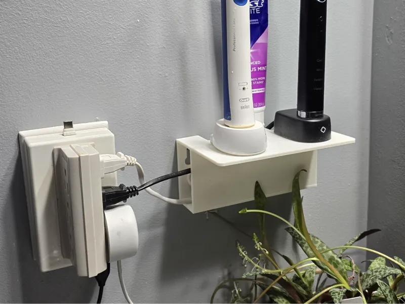 Dual electric toothbrush shelf with hidden wires