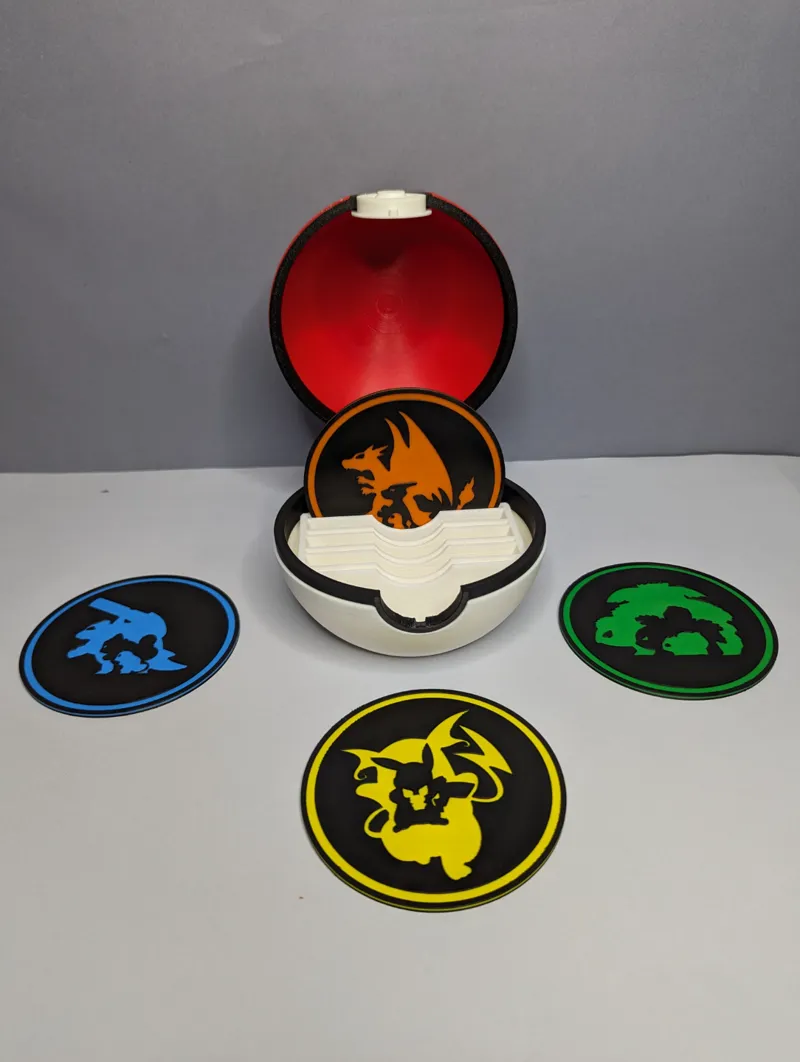 Set of Pokemon coasters+Pokeball storage container