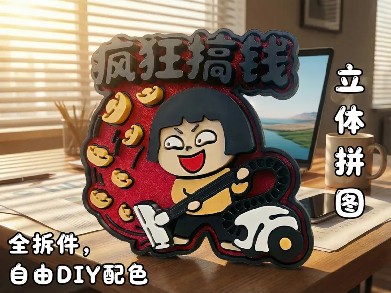 疯狂搞钱立体拼图/摆台/冰箱贴/壁画（拆件分色版无需AMS/多色一体打印版）