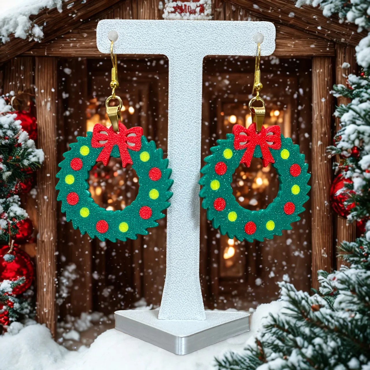 Christmas Wreath Earrings view 2