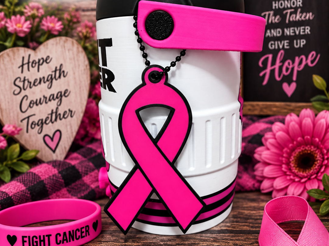 Fight Cancer Pink Ribbon Keychain - 1