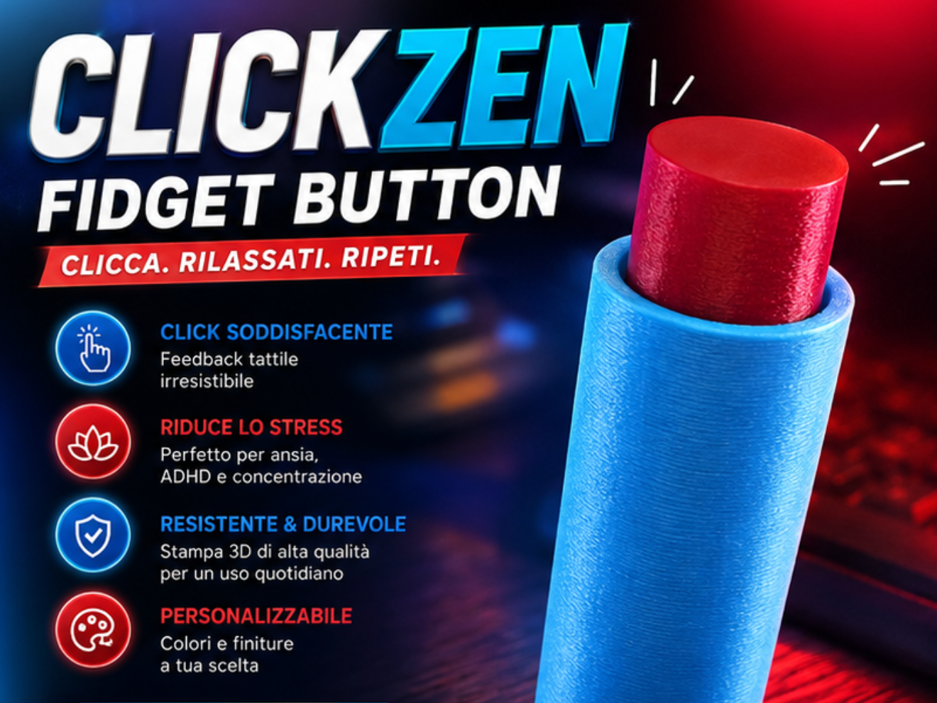 ClickZen – Fidget a Pulsante Stampabile in 3D