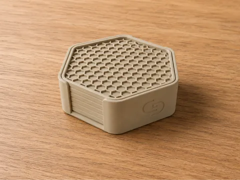 Letrero o emblema decorativo: Hexagon Honeycomb Coaster Set — referencia de MakerWorld