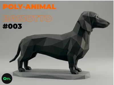 Polygonal Dachshund Dog Geometric Sculpture #003