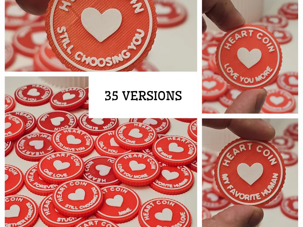 Heart Coin 35 versions - Free 3D Print Model - MakerWorld