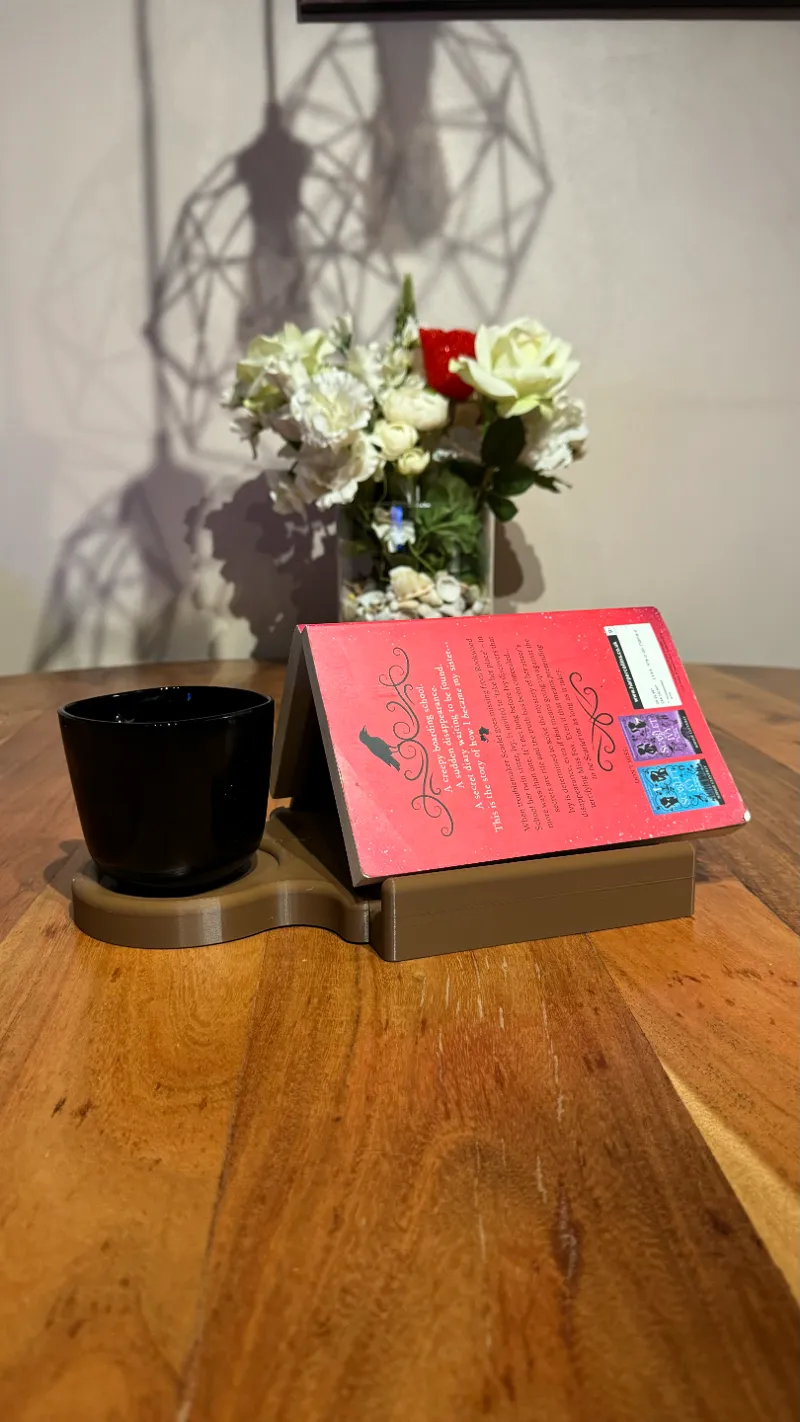 Triangle Book Rest, Book Holder, Book stand with cup holder and space for glasses