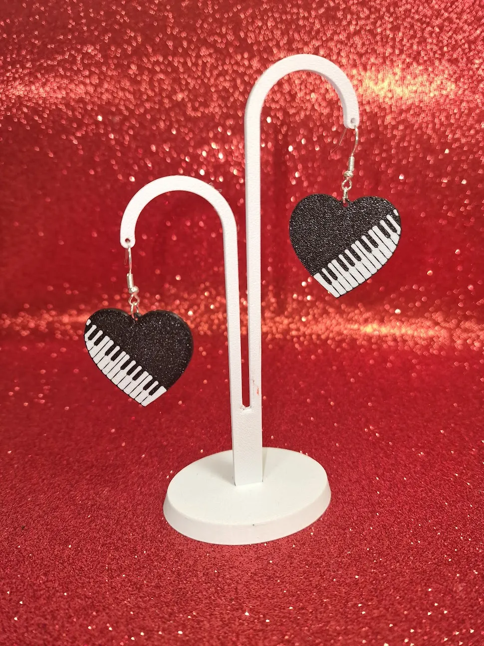 Piano in heart earrings view 3