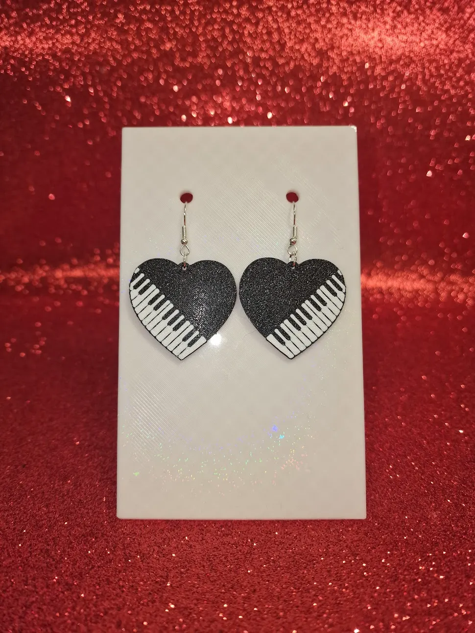 Piano in heart earrings view 2