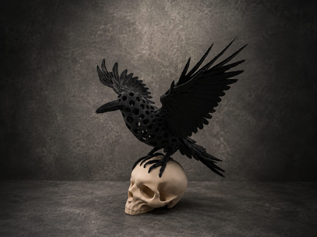 Spread Wing Raven on Skull Voronoi Style