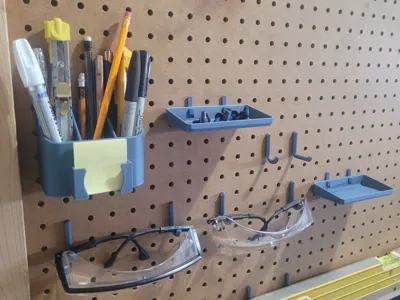 Peg Board Accessories. Pen Holder, Tray, and Hooks