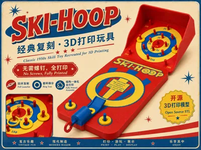 Classic Tin Toy Ski-Hoop (world-famous in the 1950s, no hardware needed)