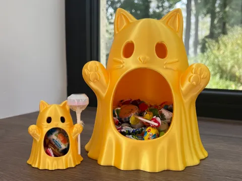 Adorno temático: Halloween cat ghost candy bowl — referencia de MakerWorld