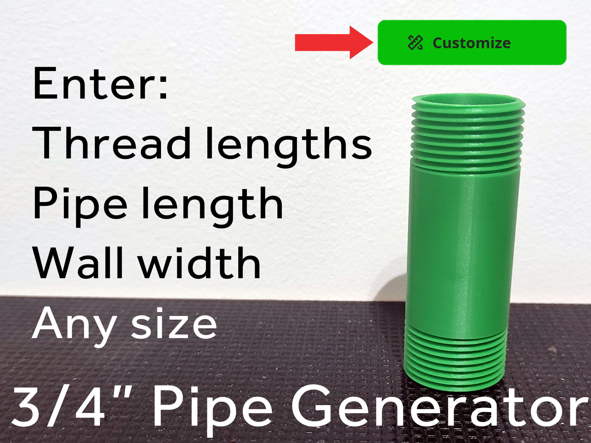 3/4" Threaded Pipe Generator - BSP - Customizable