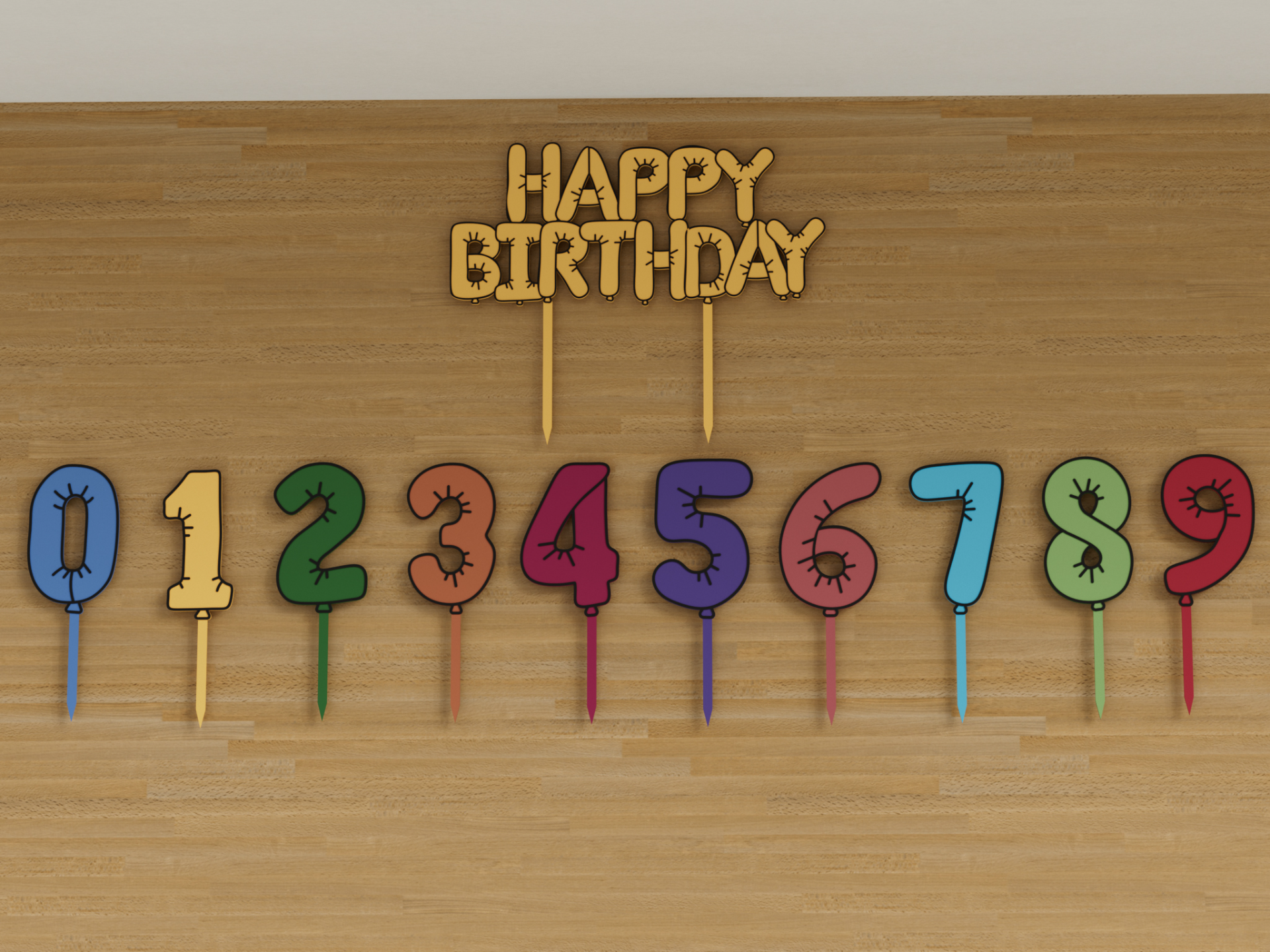 Balloon birthday set - numbers 1-9 + cake topper