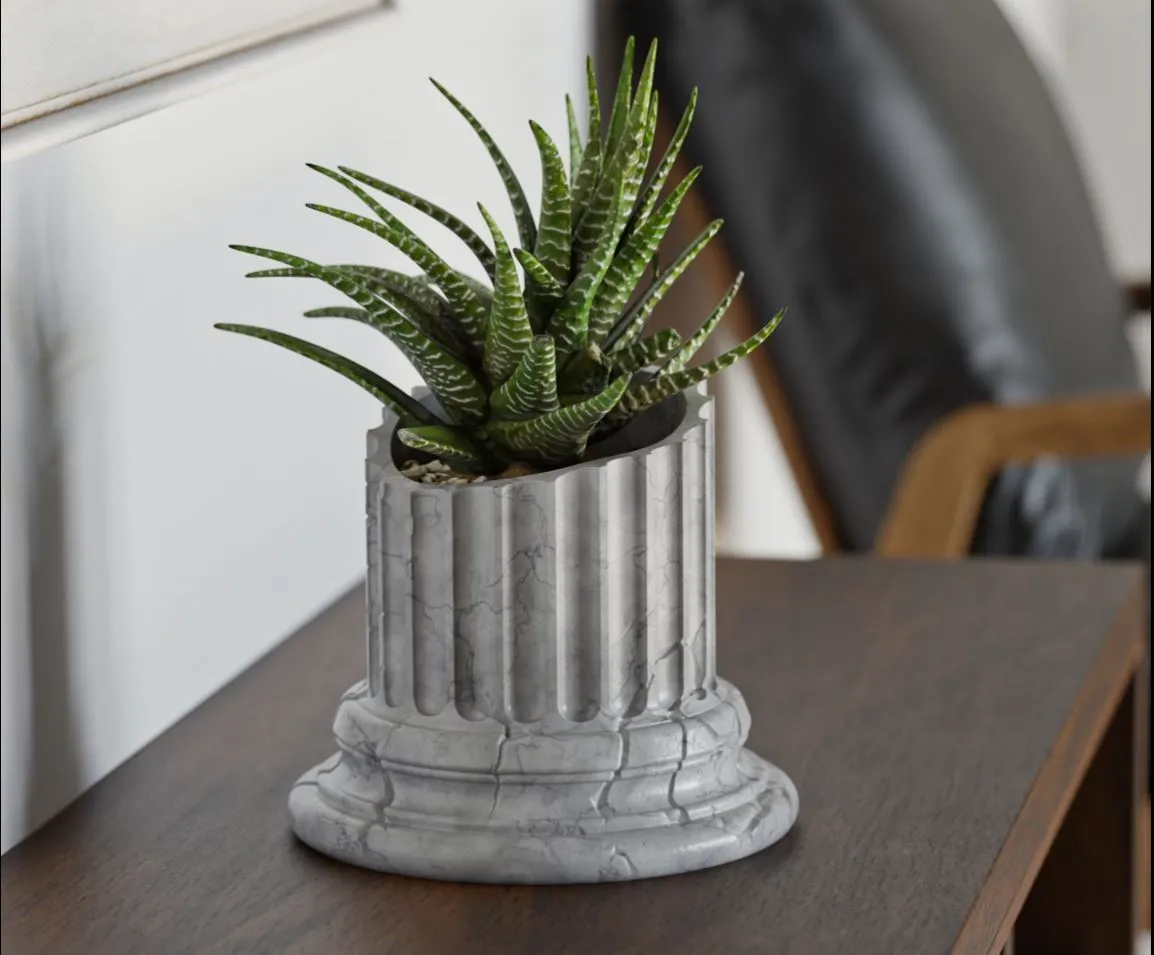 Greek pillar flower pot - destroyed/not destroyed view 2