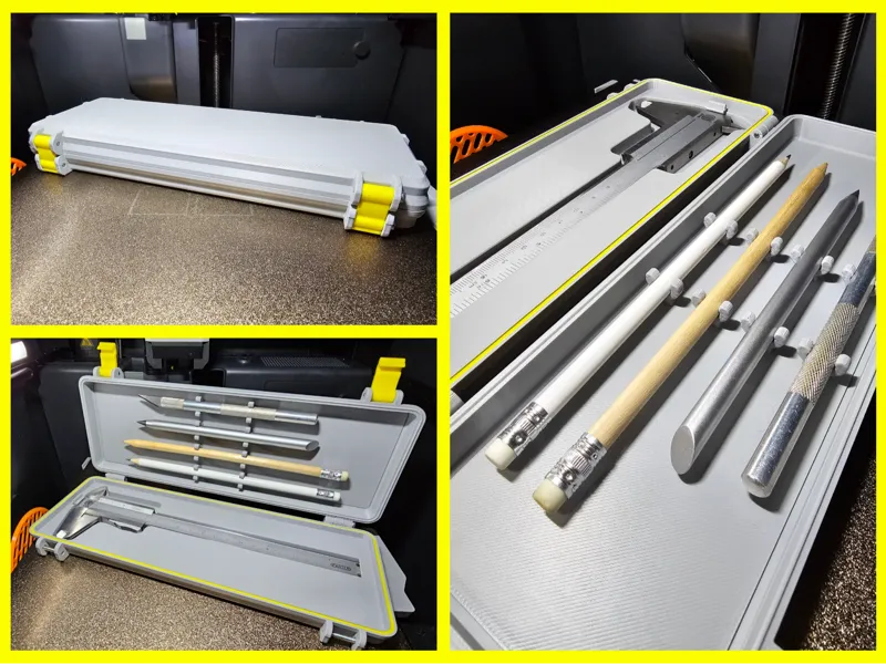 Rugged caliper case with pencils holder