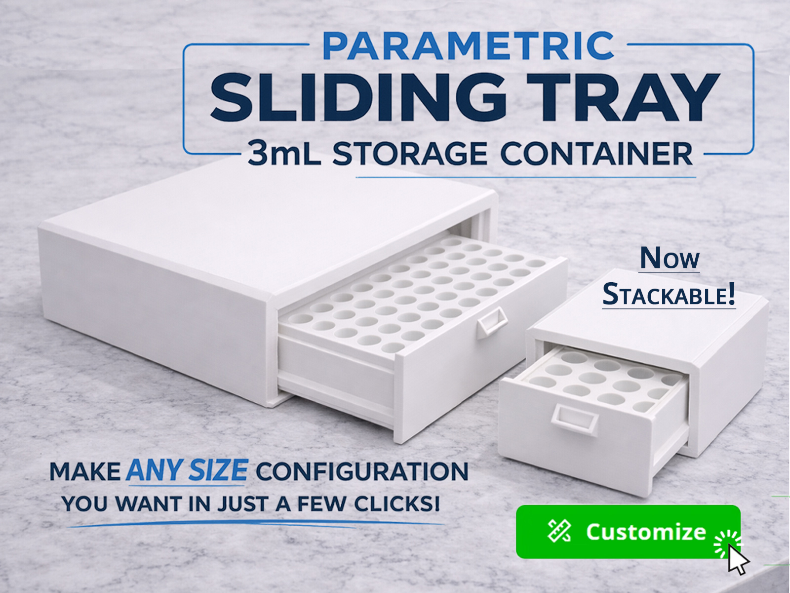 Stackable Sliding Tray Vial Storage  2x2-Infinite