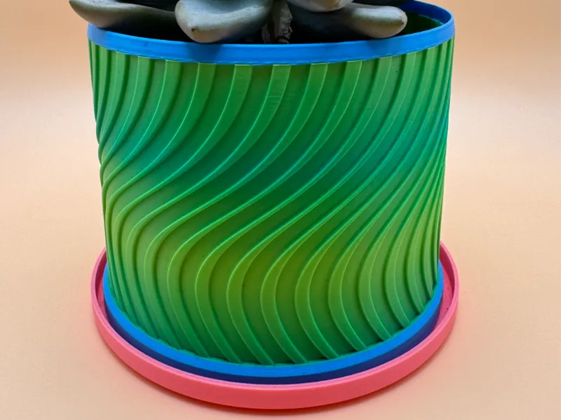 Wavy Multicolored Flower Planter w/ Drainage Tray