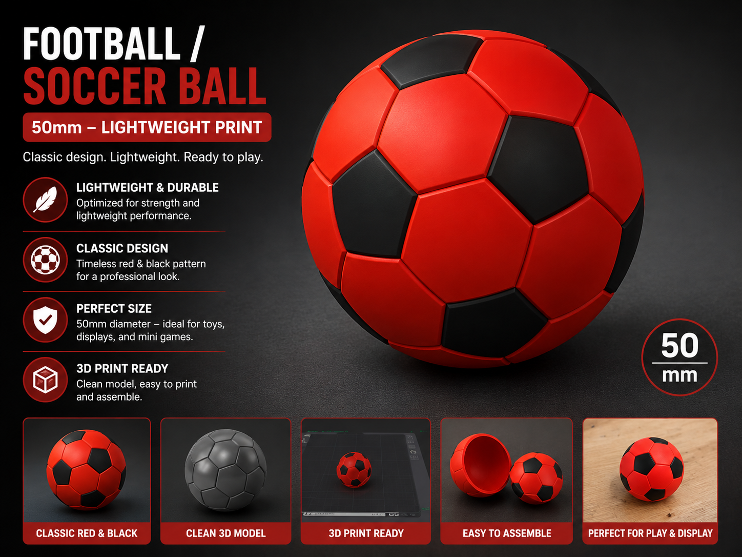 Football / Soccer Ball 50mm – Lightweight Print