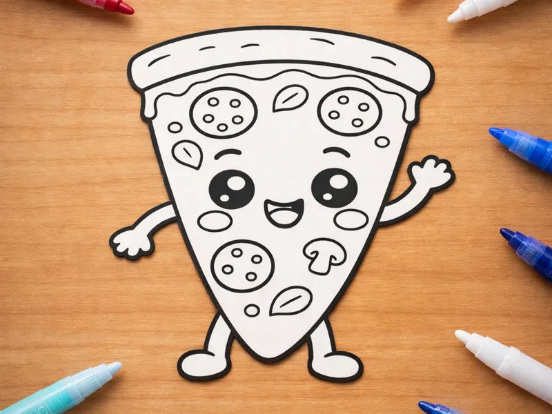kawaii pizza coloriage