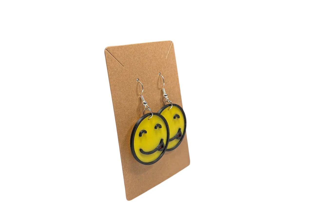 Smiley Face Tongue Out Earrings - Double Sided view 2