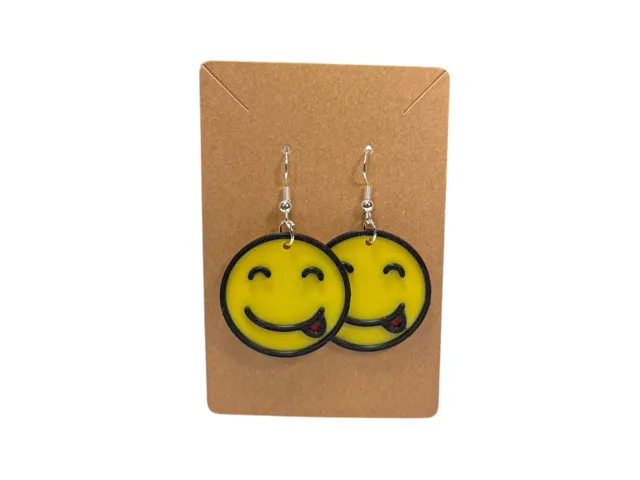 Smiley Face Tongue Out Earrings - Double Sided