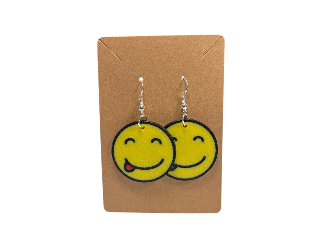 Smiley Face Tongue Out Earrings - Double Sided view 3