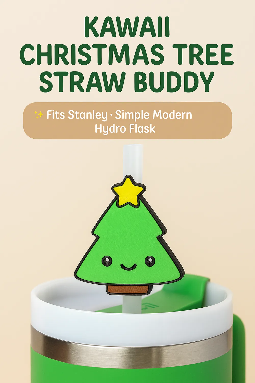 Little Tree Straw Kawaii Christmas Tree Straw Buddy - Free 3D Print Model - MakerWorld