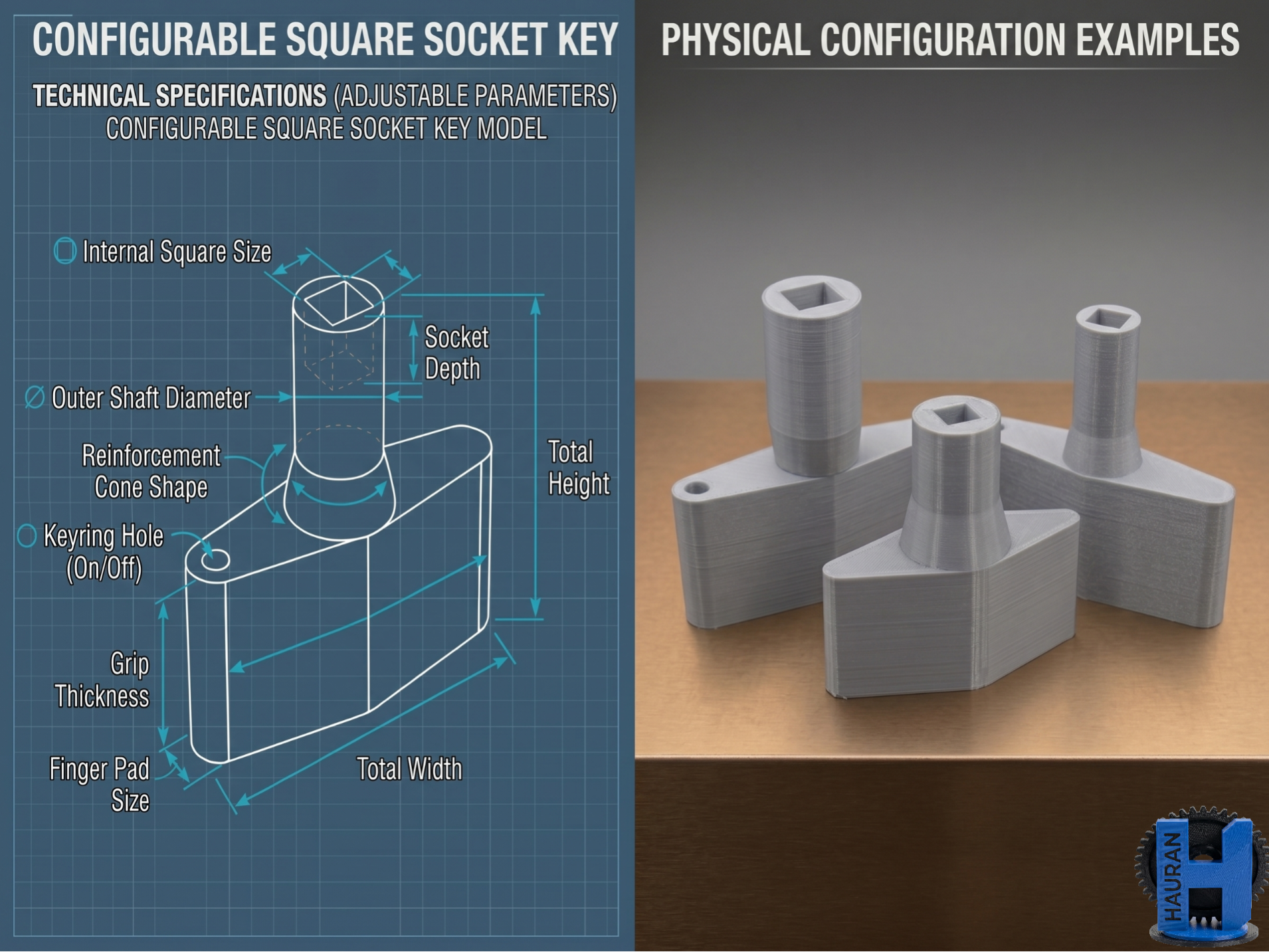 Fully Configurable Square Socket Key /Utility Tool